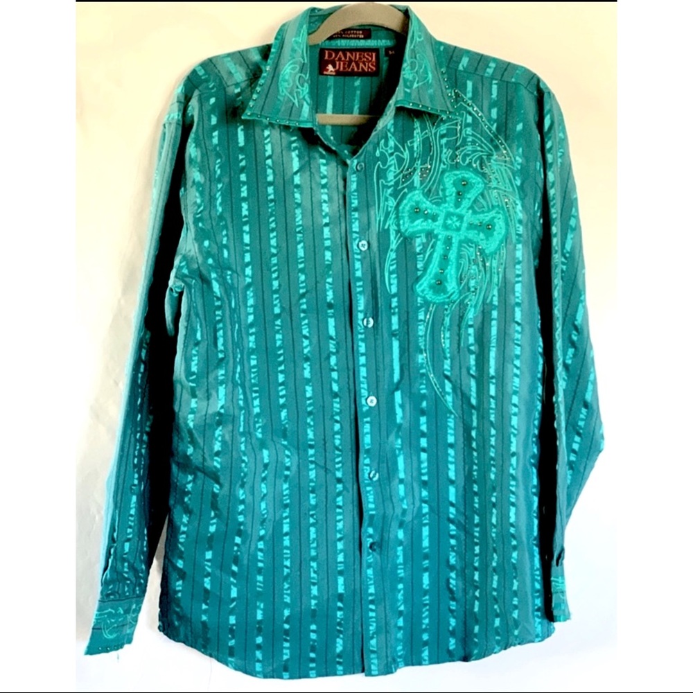 Danesi Jeans Striped teal top with crosses